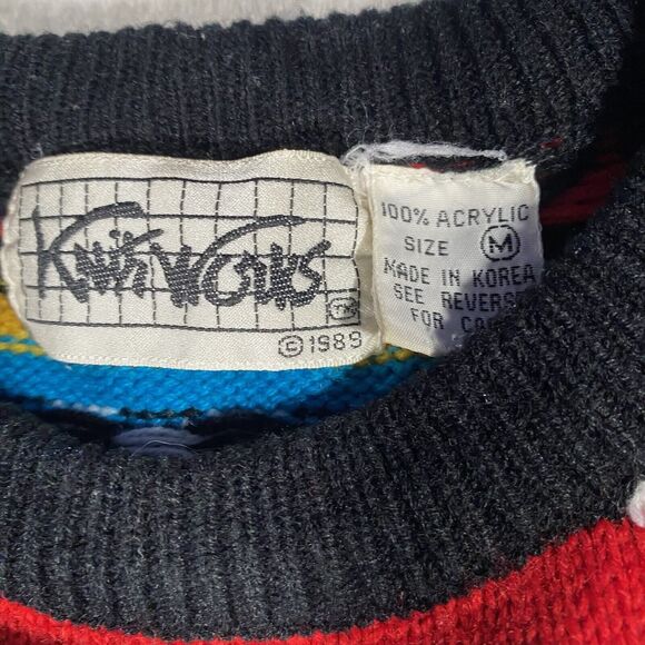 Vtg Knit Works Sweater Hearts Stripes Mixed Media Oversized Crew Neck Women's M - Picture 4 of 7